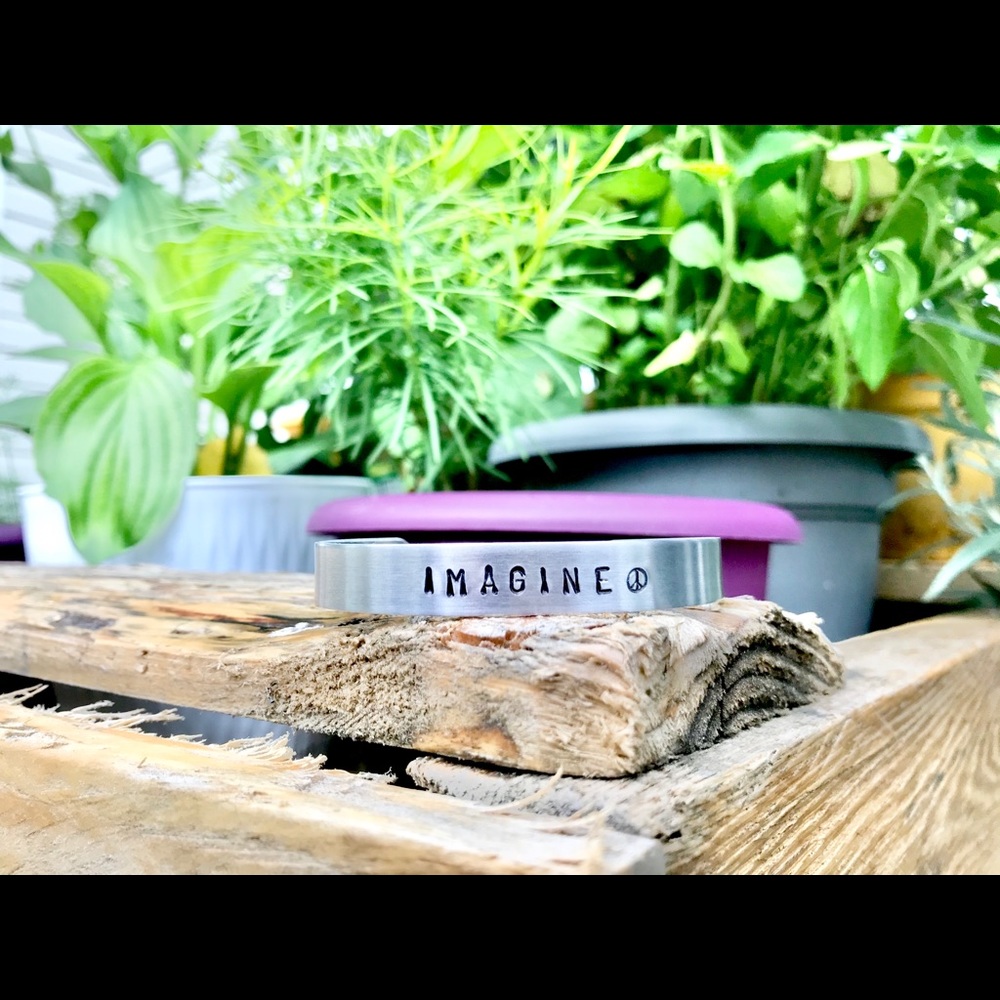 Hand stamped adjustable metal cuff bracelet